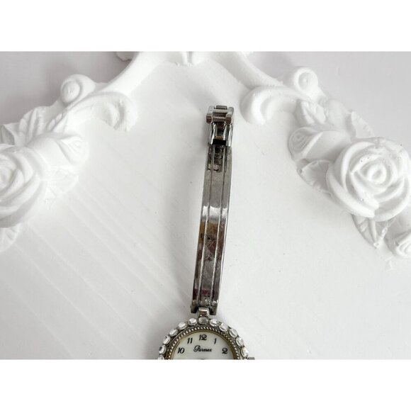 Parmex Silver Toned Vintage Rhinestoned Vintage Wristwatch - 16mm - WORKS! - Picture 3 of 10